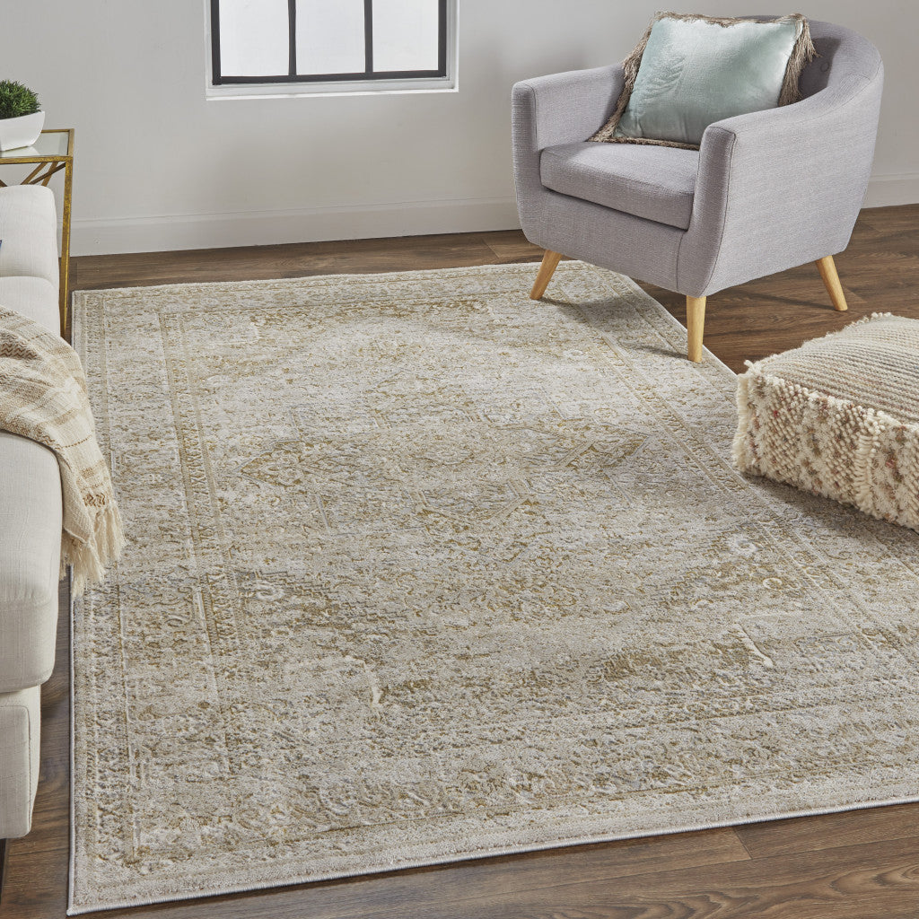 4' X 6' Gold and Ivory Floral Non Skid Area Rug