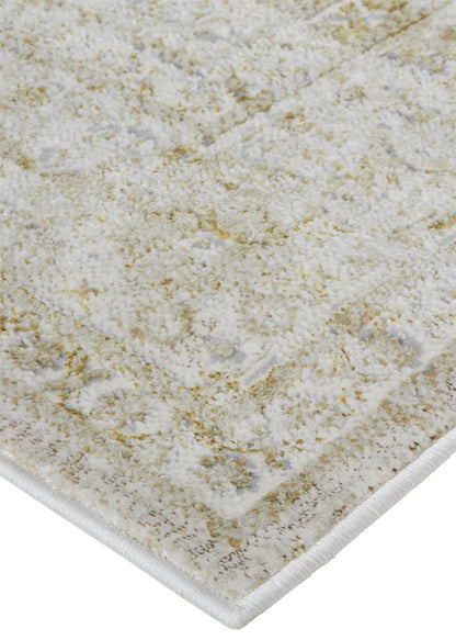 4' X 6' Gold And Ivory Floral Medallion Area Rug