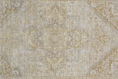 4' X 6' Gold And Ivory Floral Medallion Area Rug