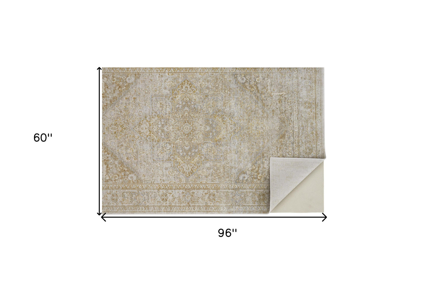 4' X 6' Gold and Ivory Floral Non Skid Area Rug