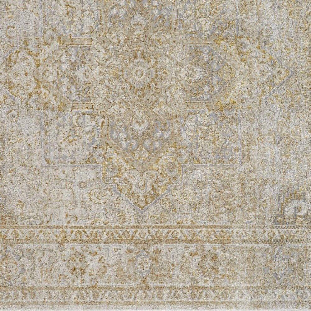 4' X 6' Gold And Ivory Floral Medallion Area Rug