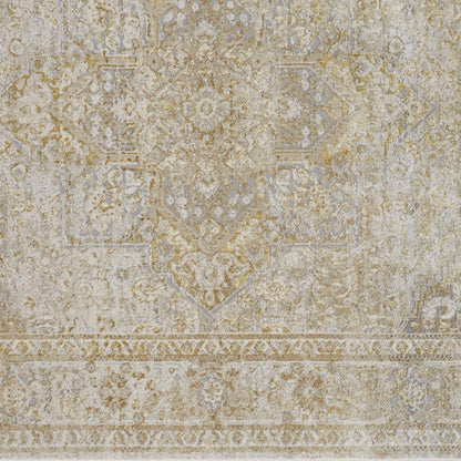 4' X 6' Gold And Ivory Floral Medallion Area Rug