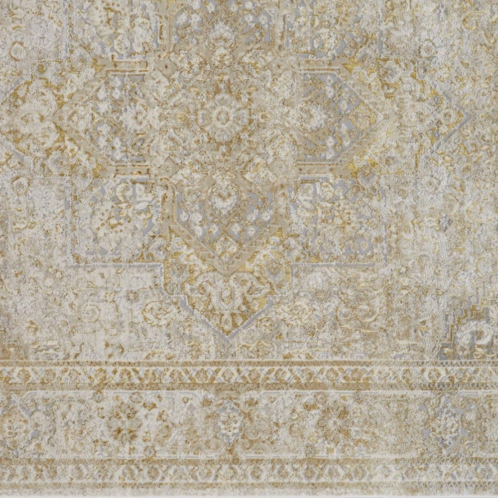 4' X 6' Ivory And Gold Floral Area Rug