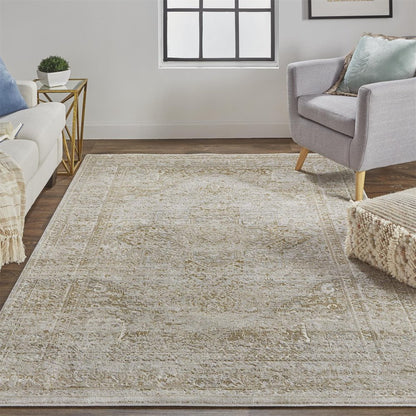 4' X 6' Gold And Ivory Floral Medallion Area Rug