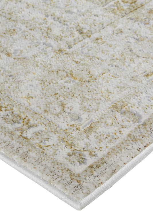 5' X 8' Ivory And Gold Floral Stain Resistant Area Rug