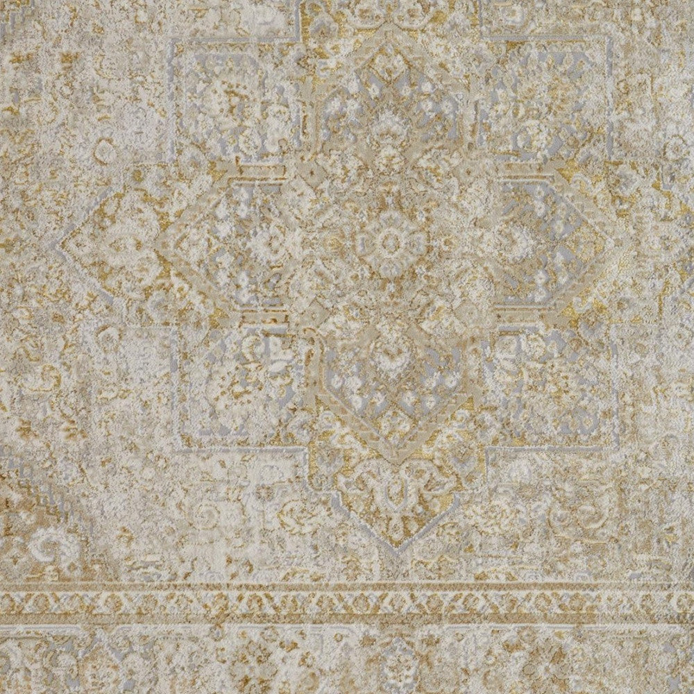 4' X 6' Ivory And Gold Floral Area Rug