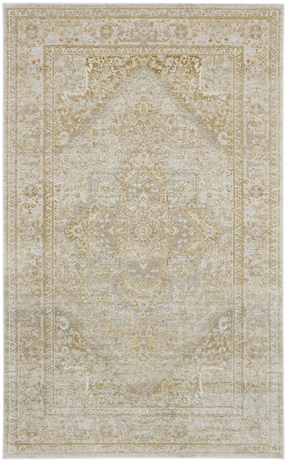 4' X 6' Gold and Ivory Floral Non Skid Area Rug