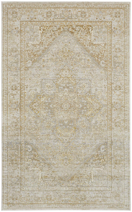 4' X 6' Gold and Ivory Floral Non Skid Area Rug