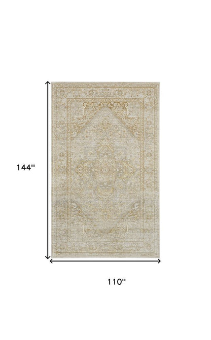 4' X 6' Gold And Ivory Floral Medallion Area Rug