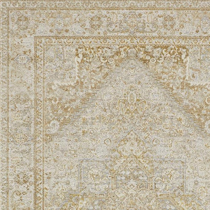 4' X 6' Gold And Ivory Floral Medallion Area Rug