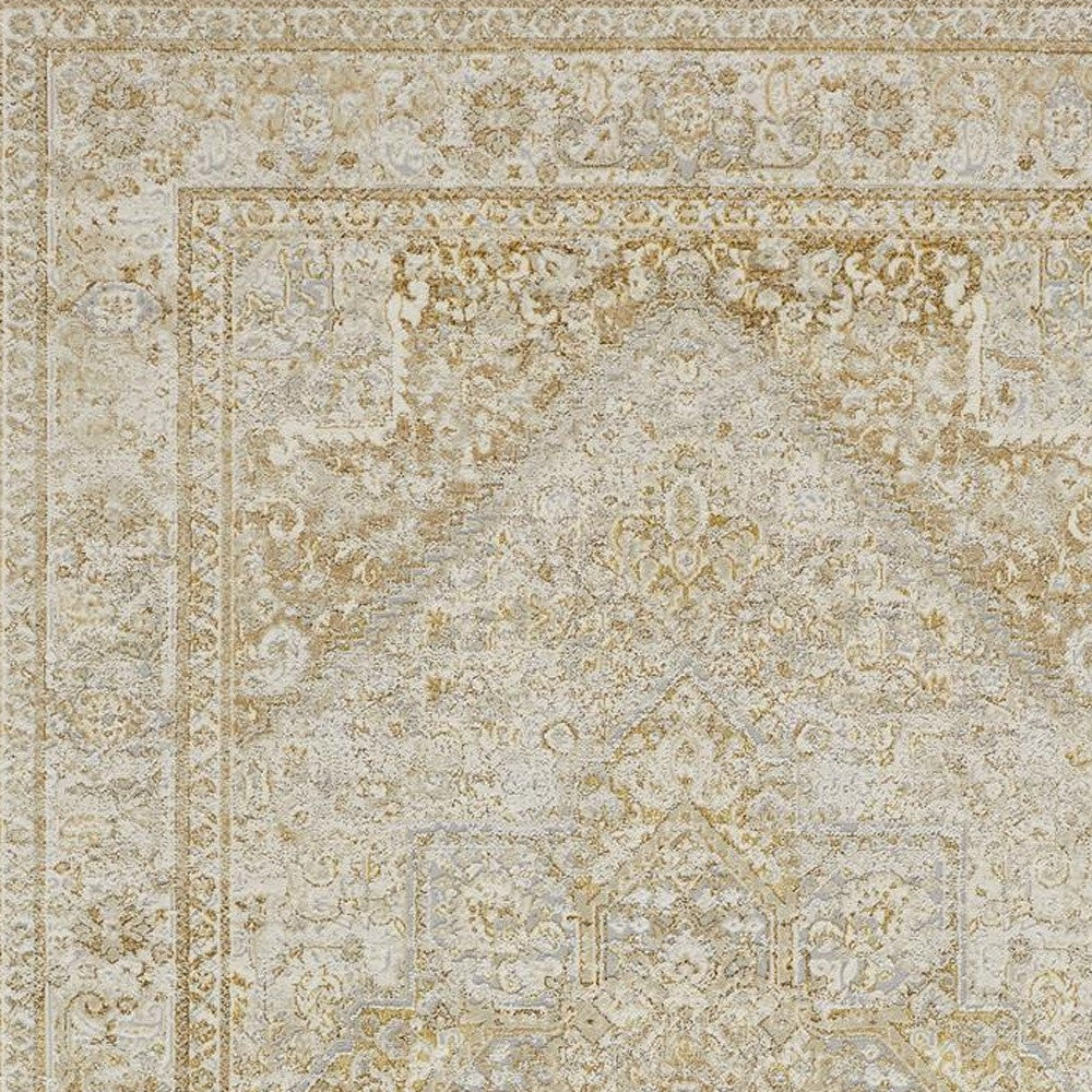 4' X 6' Ivory And Gold Floral Area Rug