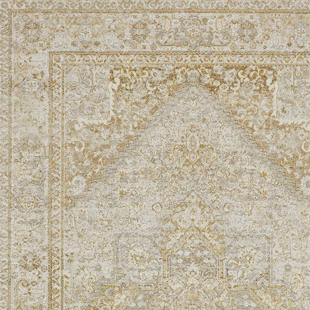 4' X 6' Ivory And Gold Floral Area Rug