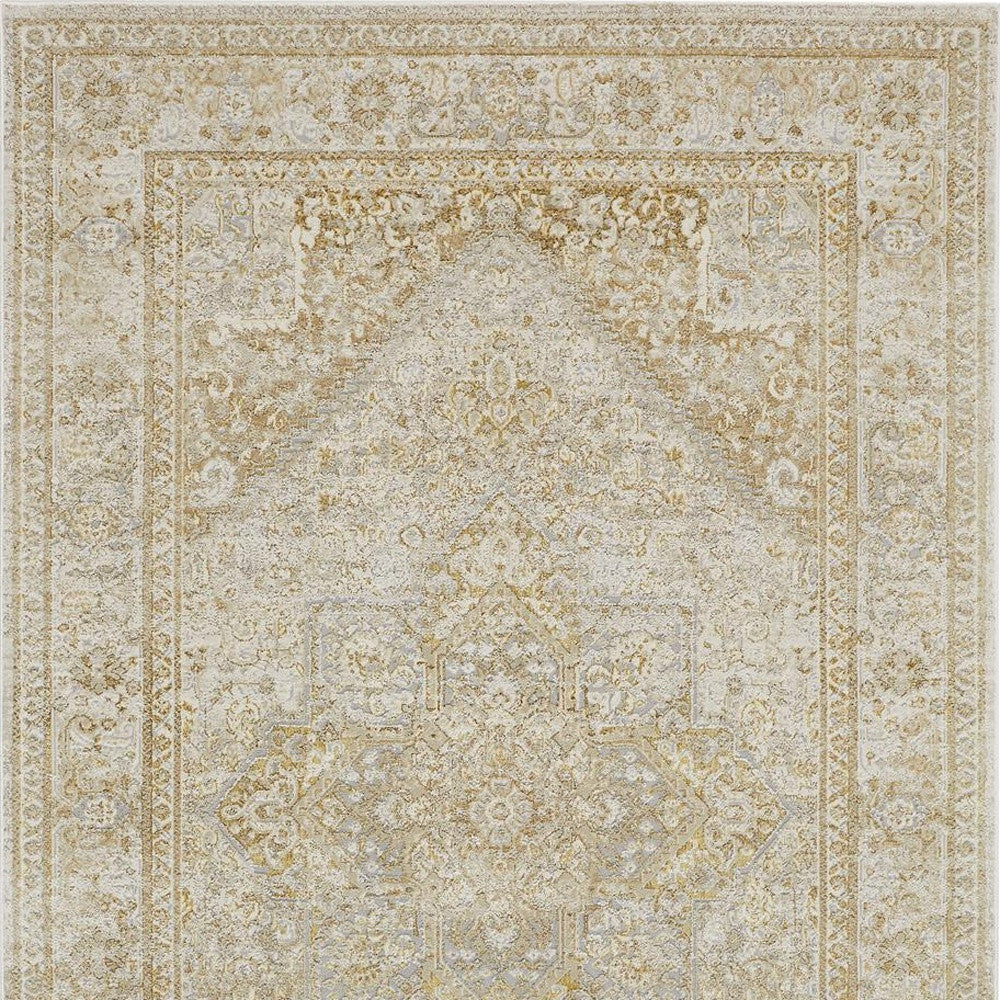 4' X 6' Ivory And Gold Floral Area Rug