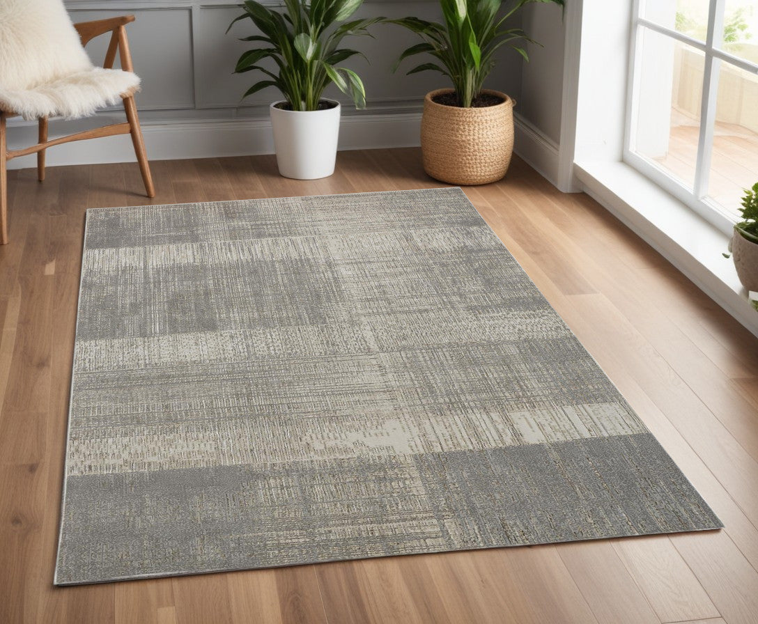 4' X 6' Gray and Ivory Abstract Non Skid Area Rug