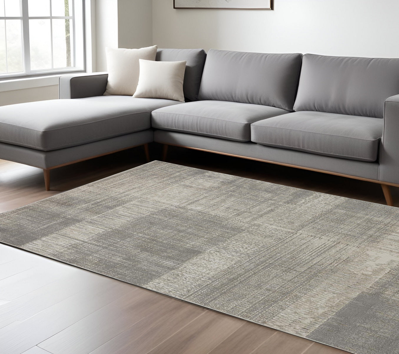 4' X 6' Gray and Ivory Abstract Non Skid Area Rug