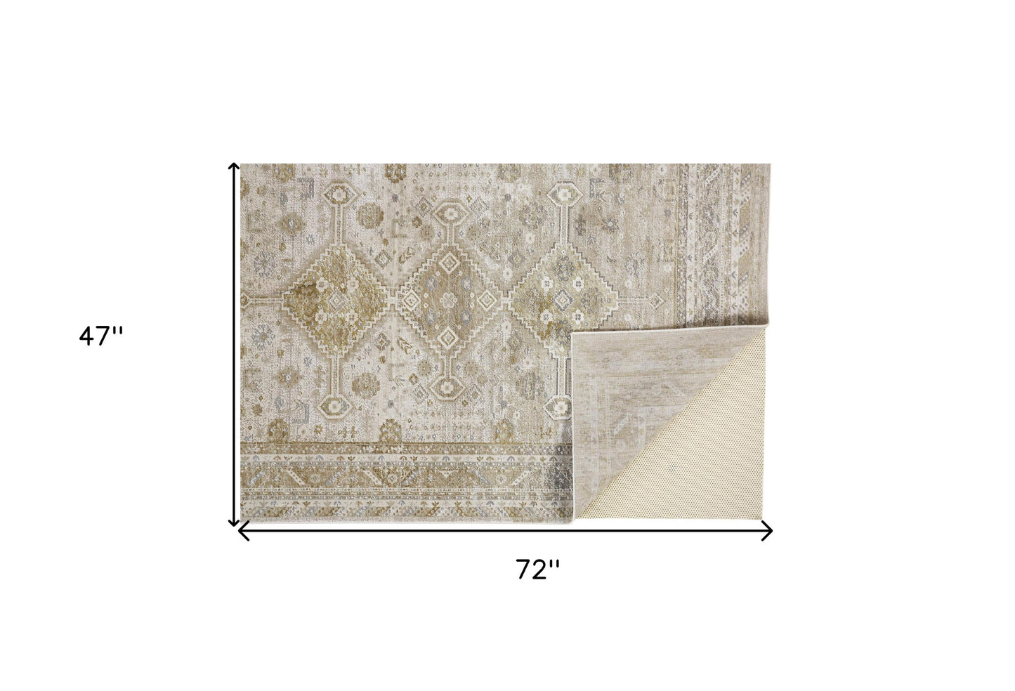 8' Gold and Ivory Floral Runner Rug