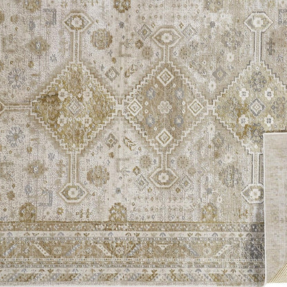 7' X 10' Gold And Ivory Floral Stain Resistant Area Rug