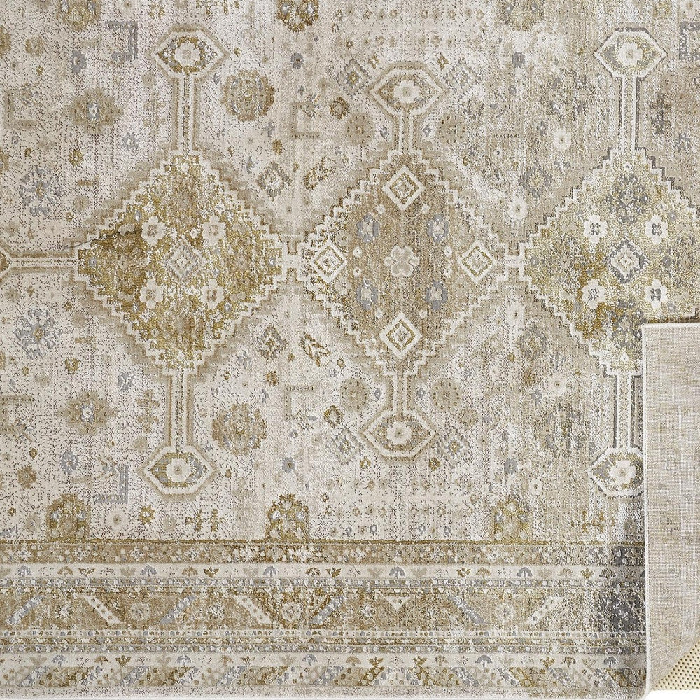 8' X 10' Gold And Ivory Floral Area Rug