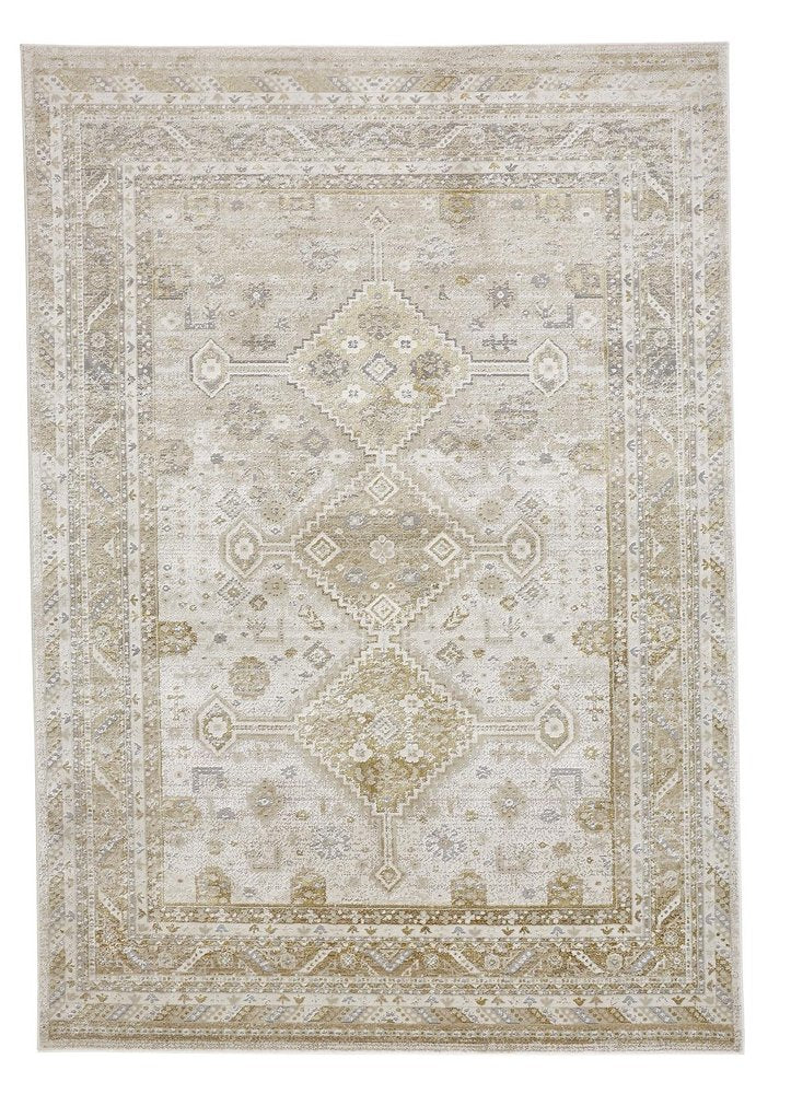 7' X 10' Gold And Ivory Floral Stain Resistant Area Rug