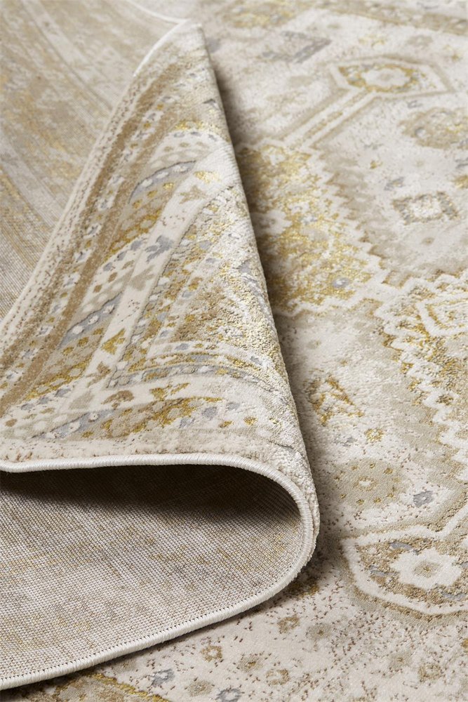 4' X 6' Gold and Ivory Floral Non Skid Area Rug