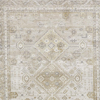 7' X 10' Gold And Ivory Floral Stain Resistant Area Rug