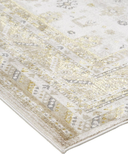 4' X 6' Gold and Ivory Floral Non Skid Area Rug