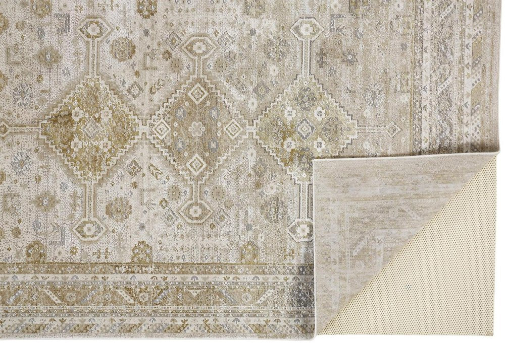 4' X 6' Gold and Ivory Floral Non Skid Area Rug