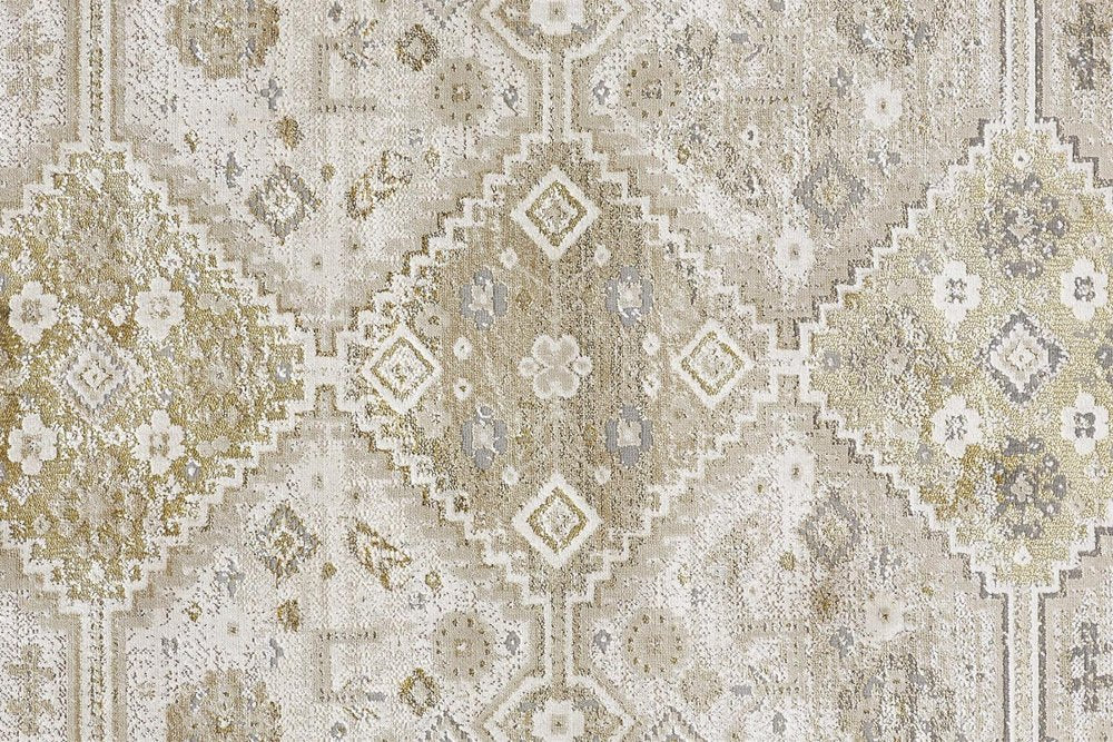4' X 6' Gold and Ivory Floral Non Skid Area Rug