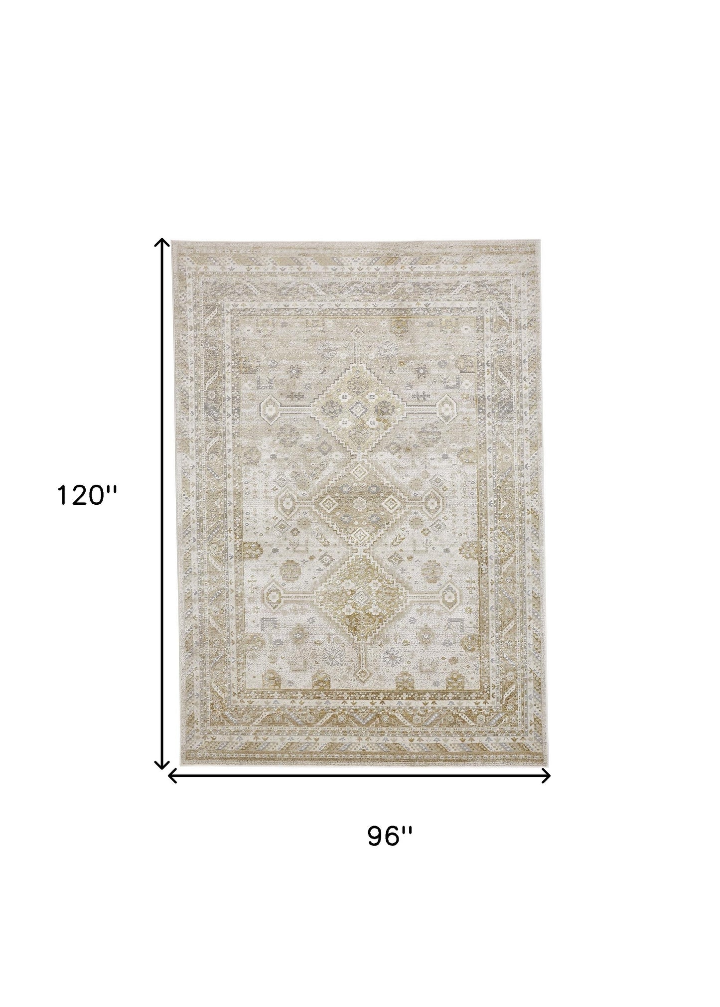 8' Gold and Ivory Floral Runner Rug