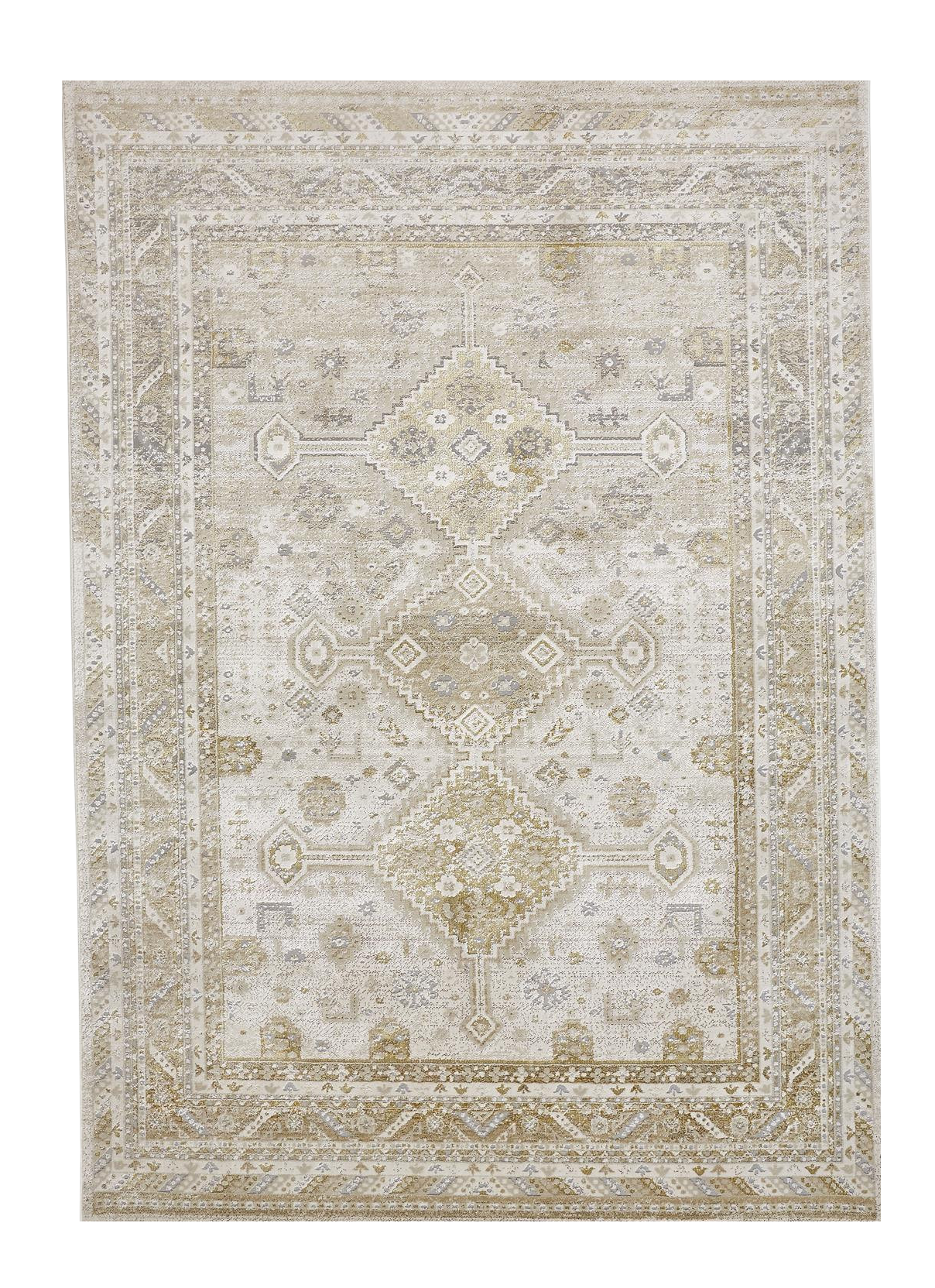 7' X 10' Gold And Ivory Floral Stain Resistant Area Rug