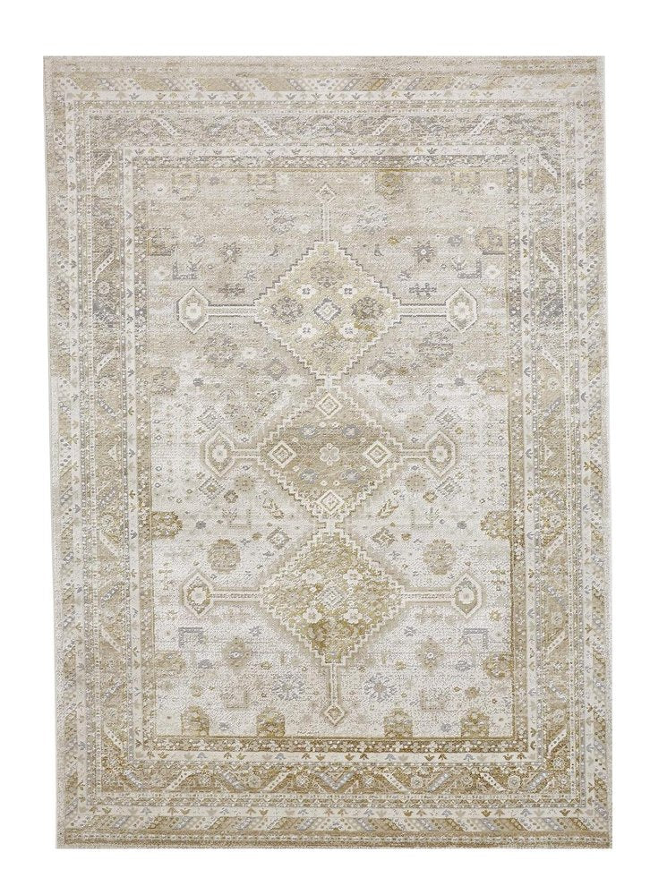 4' X 6' Gold and Ivory Floral Non Skid Area Rug