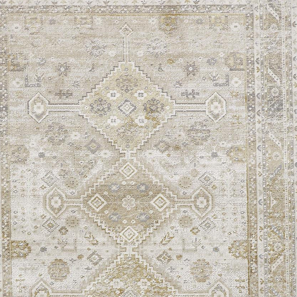 8' X 10' Gold And Ivory Floral Area Rug