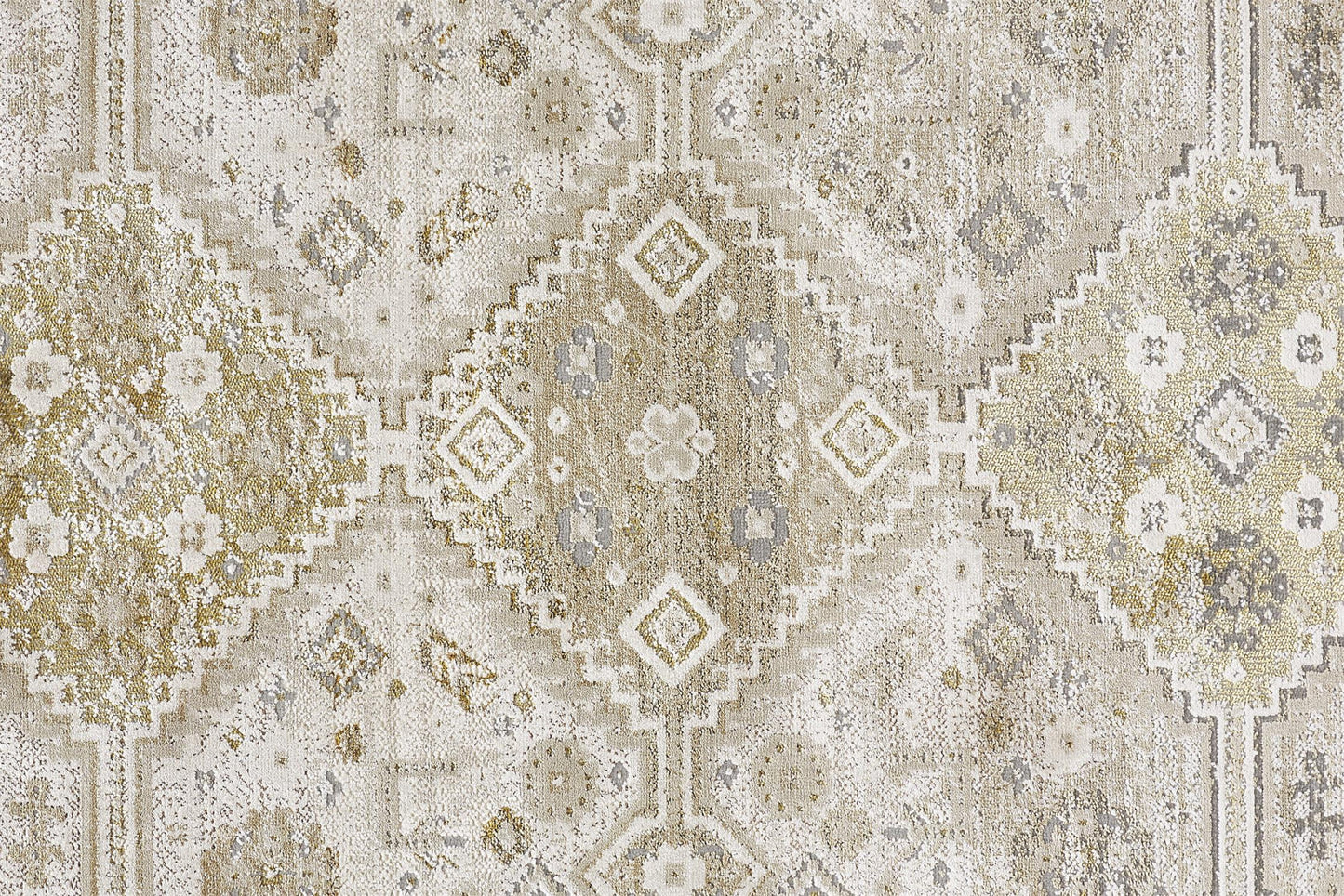 8' X 10' Gold And Ivory Floral Area Rug