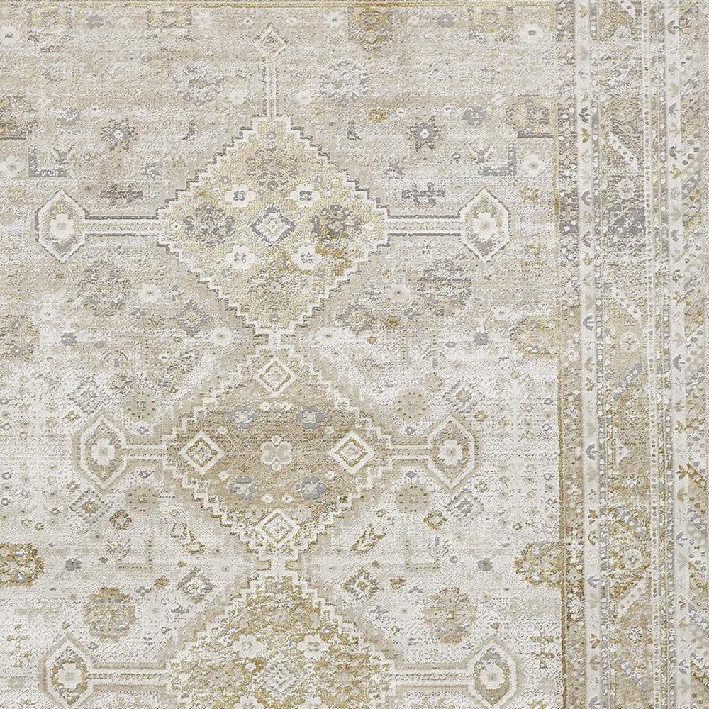 8' X 10' Gold And Ivory Floral Area Rug