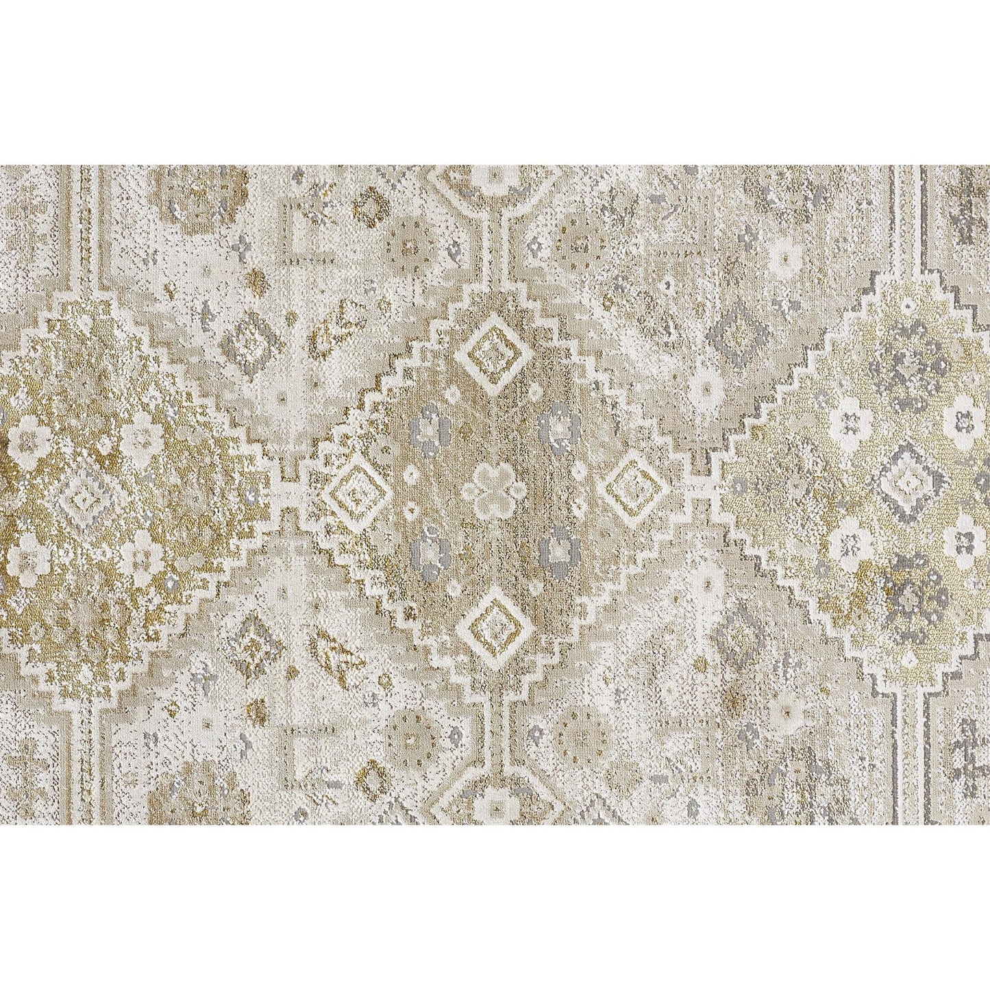 8' Gold and Ivory Floral Runner Rug