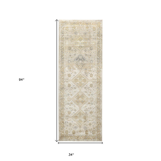 10' X 13' Gold And Ivory Floral Stain Resistant Area Rug