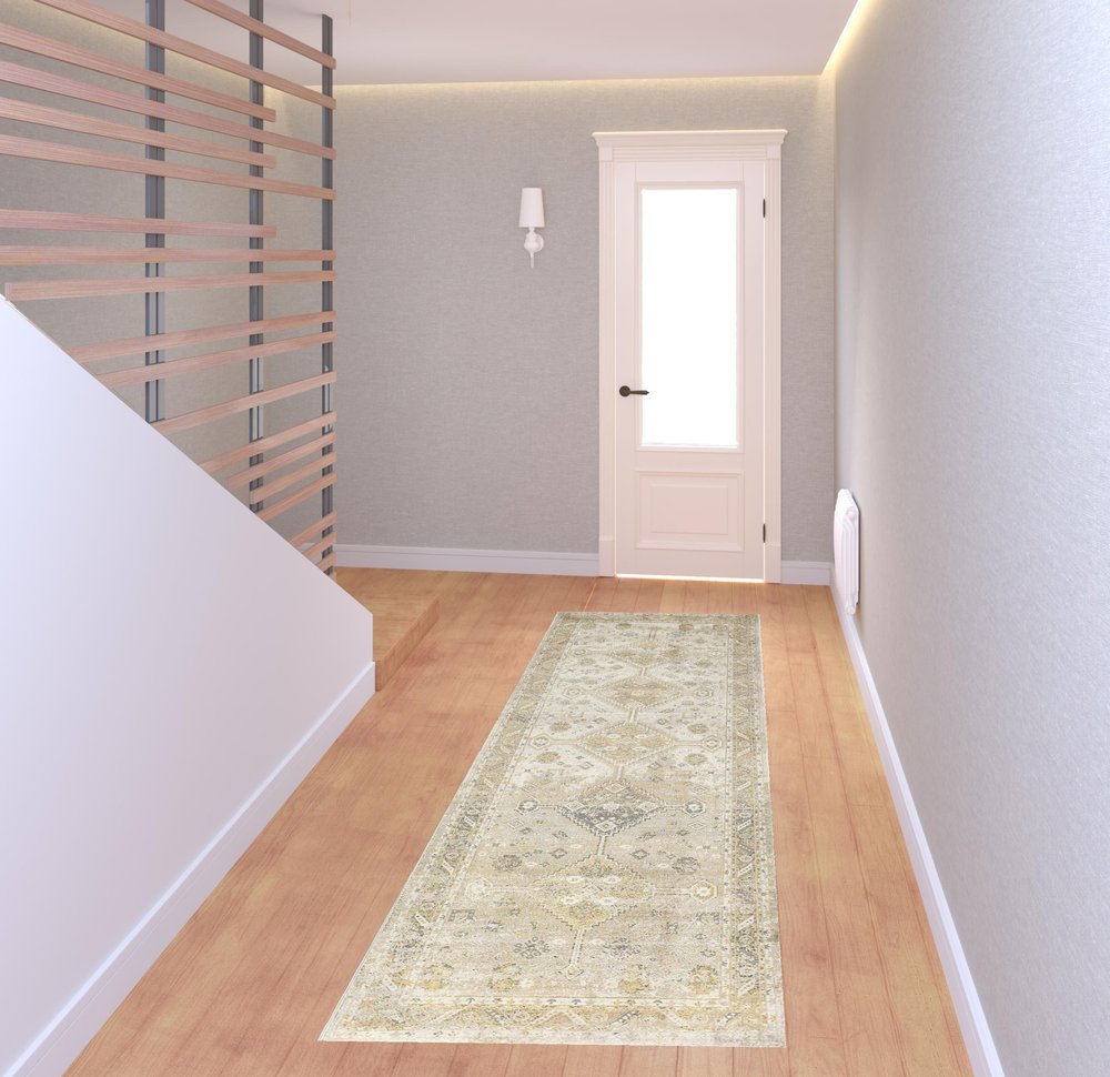 4' X 6' Gold and Ivory Floral Non Skid Area Rug