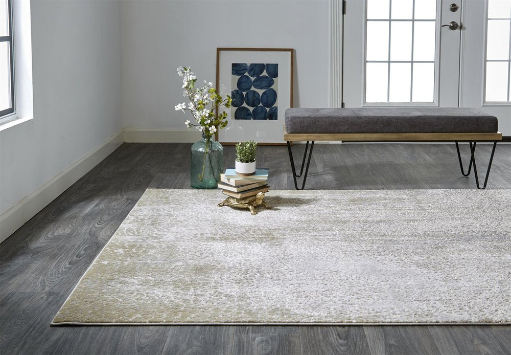 4' X 6' Gold Gray And Ivory Abstract Area Rug