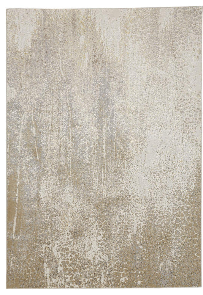 4' X 6' Ivory Gray And Gold Abstract Area Rug