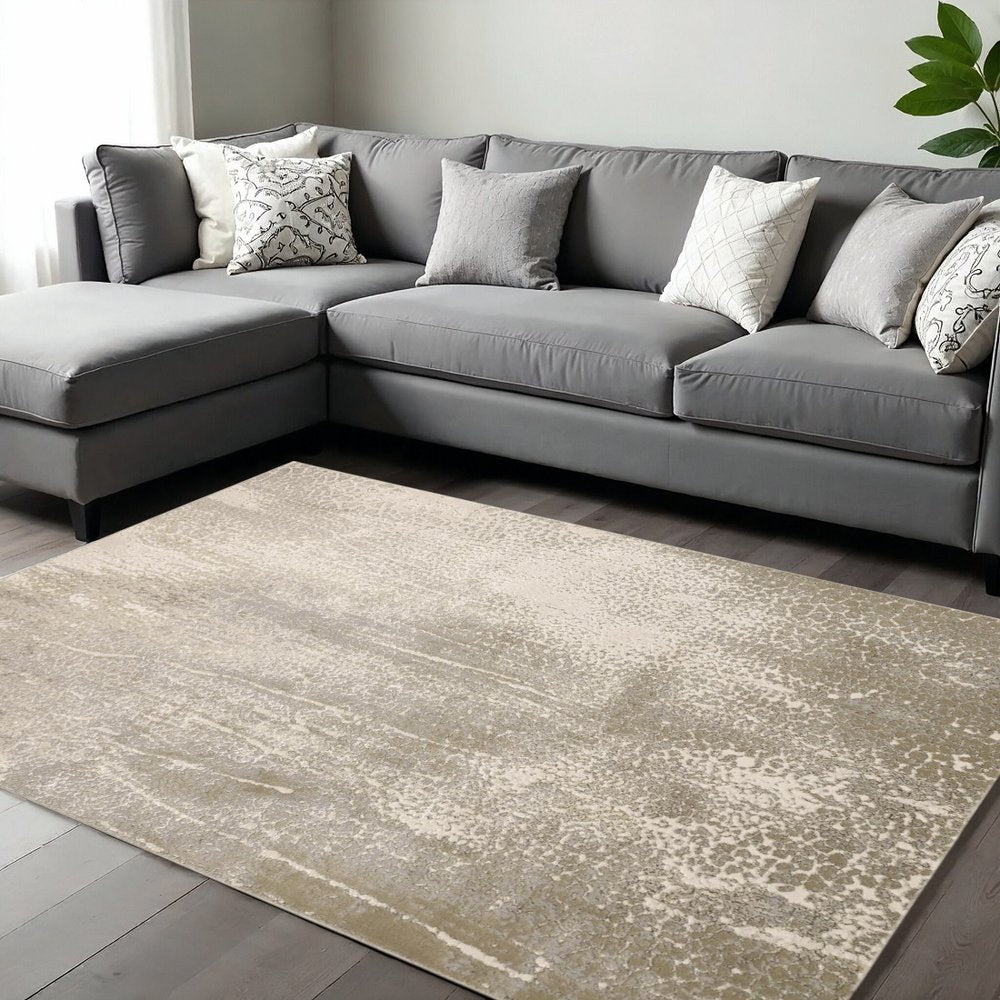 4' X 6' Gold Gray And Ivory Abstract Area Rug