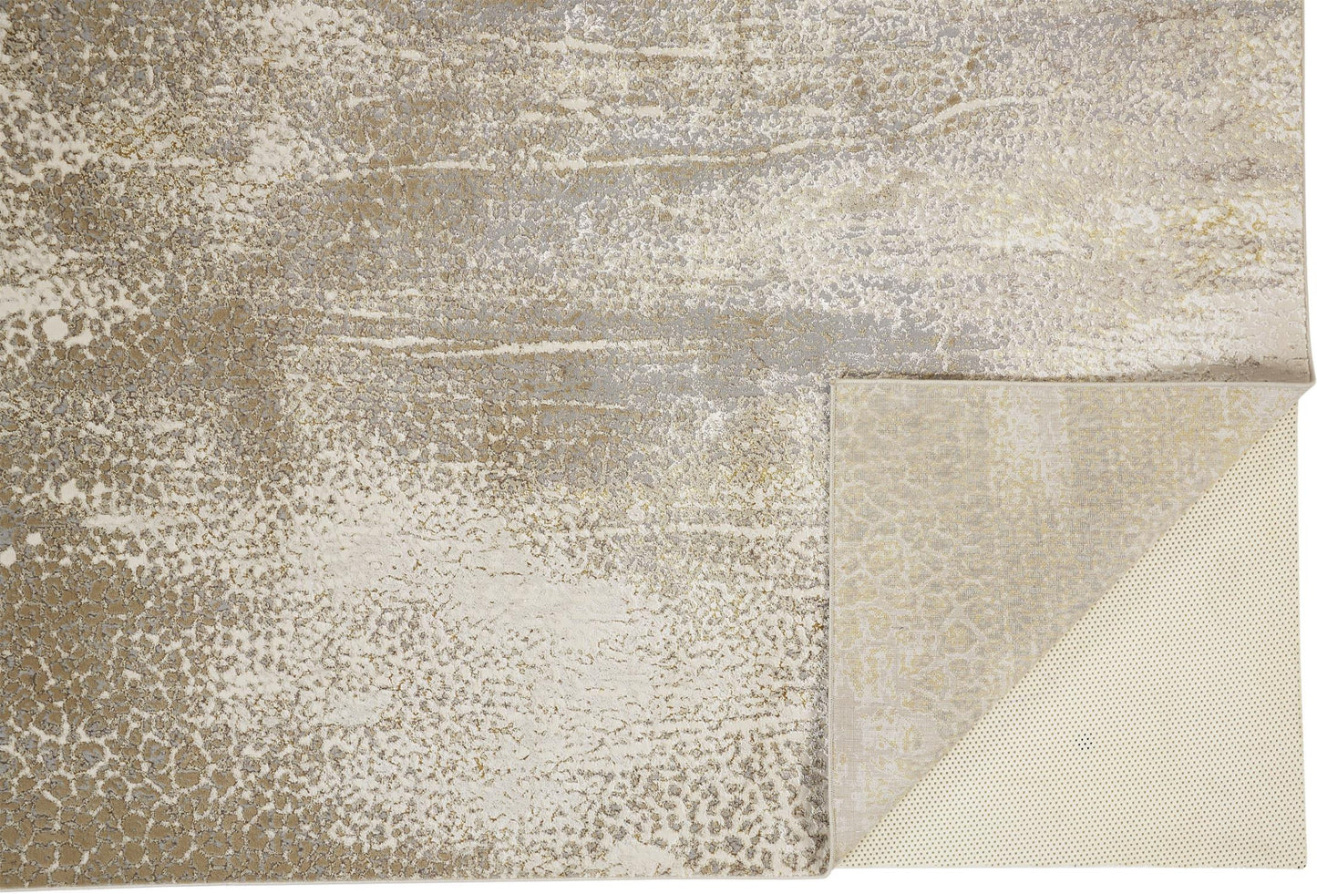 9' X 12' Ivory Gray And Gold Abstract Area Rug