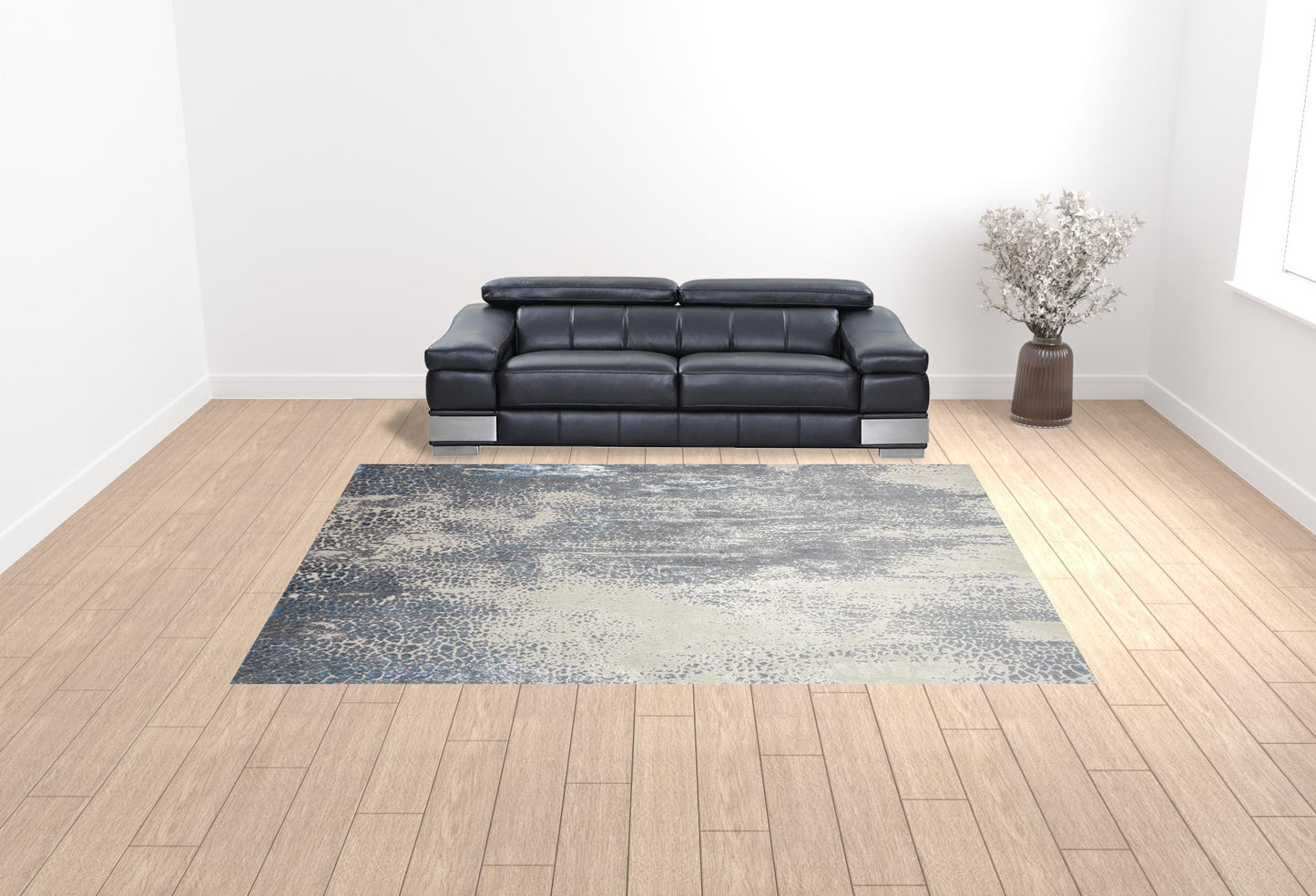 5' X 8' Gray Blue And Ivory Abstract Stain Resistant Area Rug