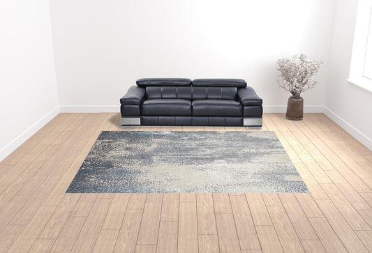 9' X 12' Gray Blue And Ivory Abstract Area Rug