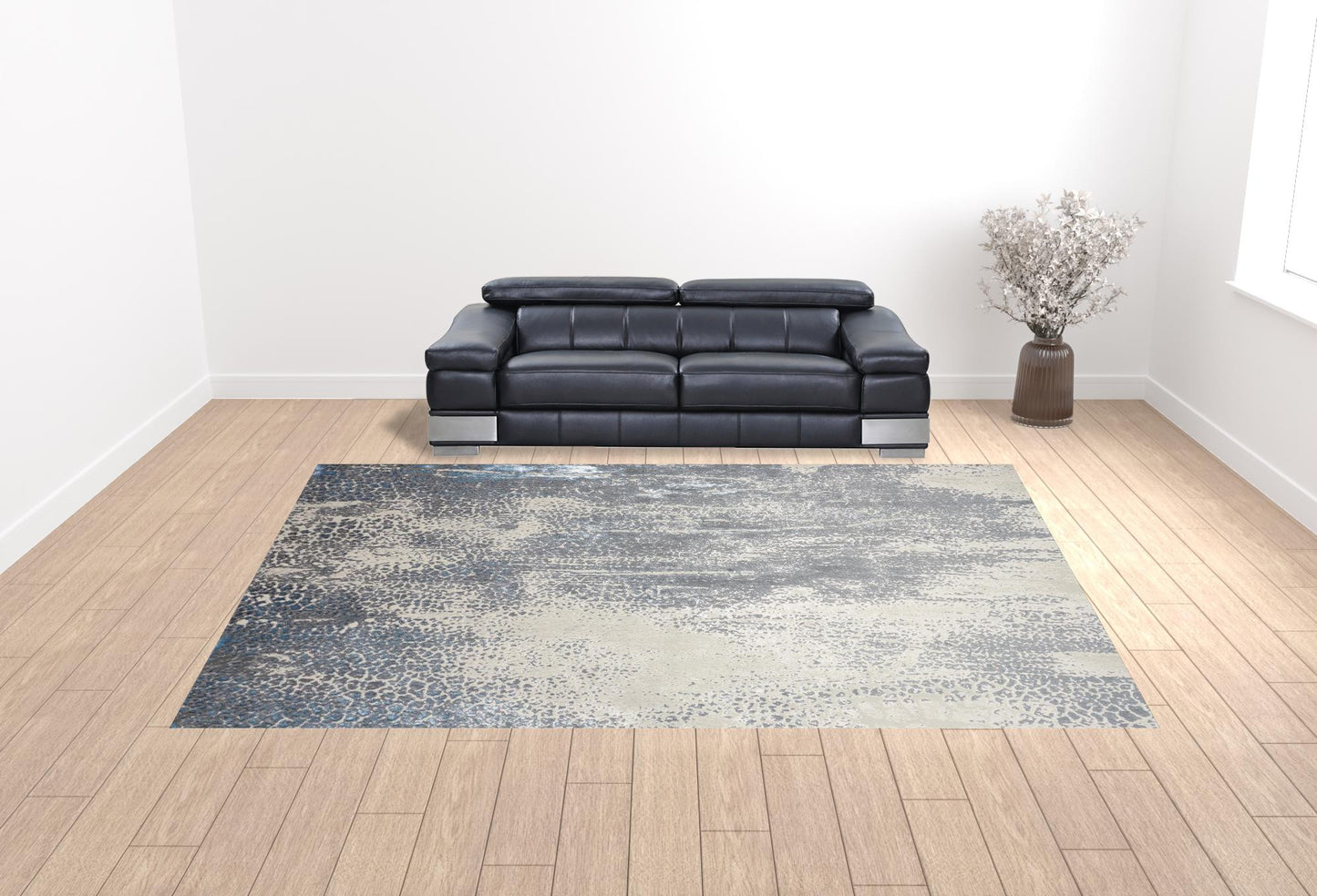 5' X 8' Gray Blue And Ivory Abstract Stain Resistant Area Rug