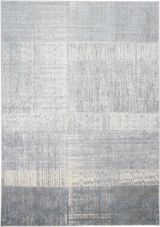 5' X 8' White Gray And Blue Abstract Stain Resistant Area Rug