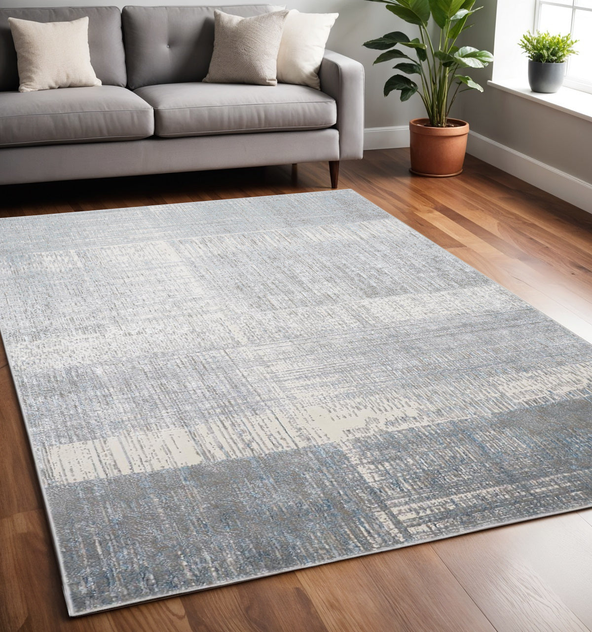 4' X 6' Gray and White Abstract Non Skid Area Rug