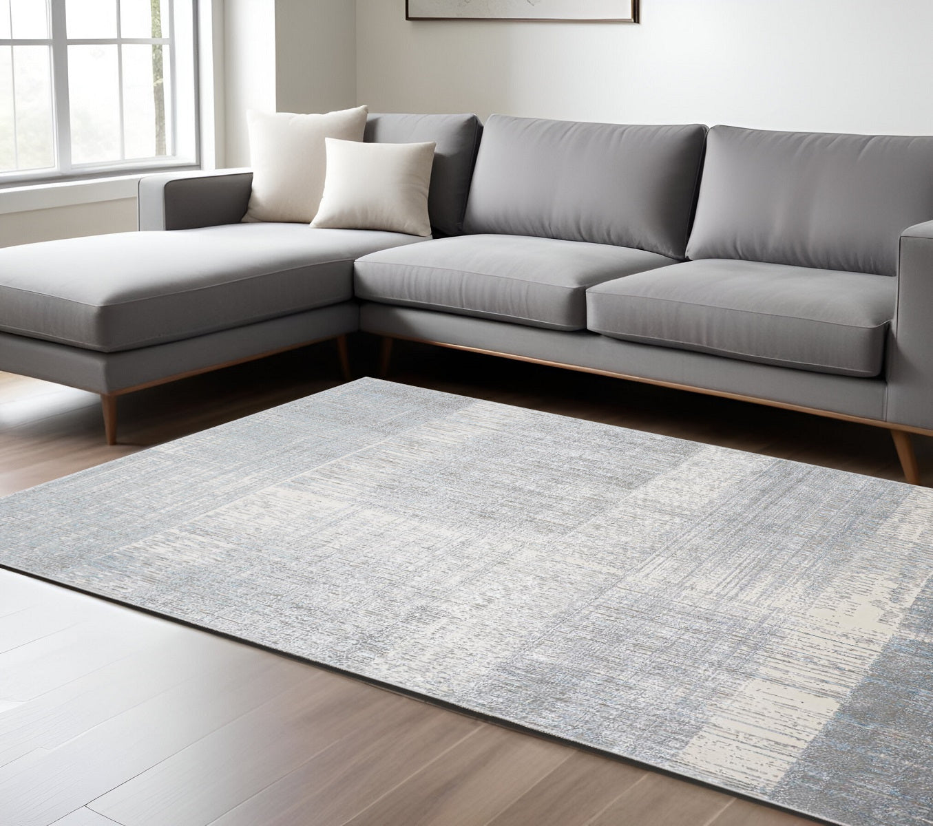 4' X 6' Gray and White Abstract Non Skid Area Rug