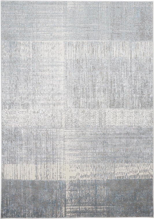 8' X 11' White Gray And Blue Abstract Stain Resistant Area Rug