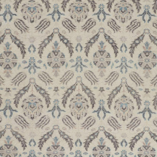 5' X 8' Gray and Ivory Wool Floral Hand Knotted Area Rug