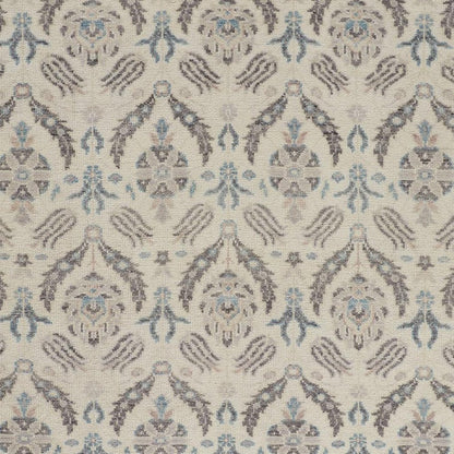 8' X 10' Ivory Gray And Blue Wool Floral Hand Knotted Stain Resistant Area Rug